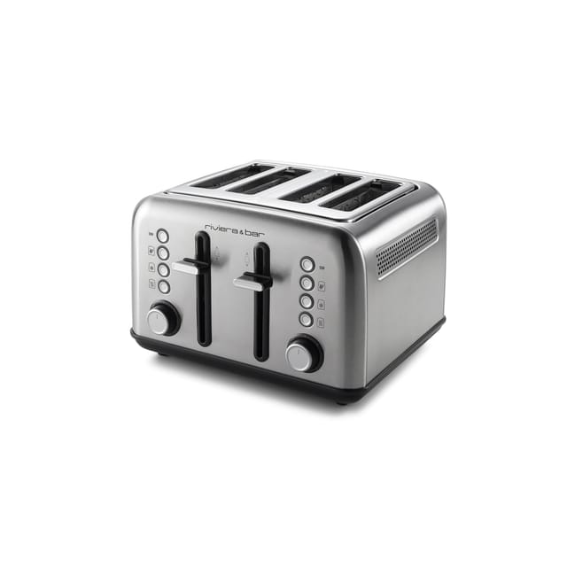 riviera&;bar Stainless Steel 4 short slots Toaster (4-Scheiben, Parallelschlitz, Edelstahl gebürstet, 1.800 W, 7 Bräunungsstufen, 2 unabhängige Bedienfelder, Auftaufunktion, Aufwärmfunktion, Vollkornfunktion)