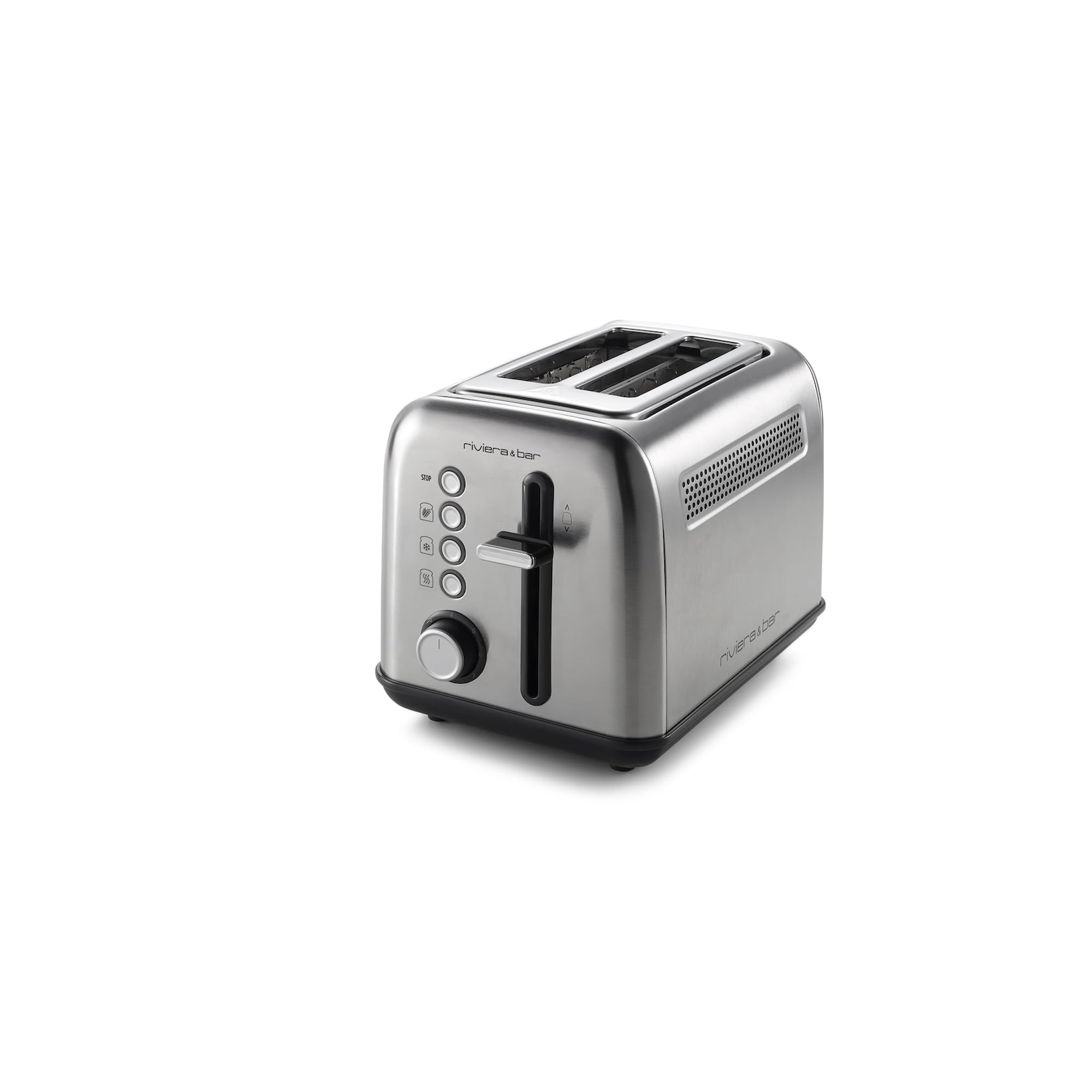 riviera&;bar Stainless Steel 2 short slots Toaster (2-Scheiben, Parallelschlitz, Edelstahl gebürstet, 900 W, 7 Bräunungsstufen, 4 Funktionen, Auftaufunktion, Aufwärmfunktion, Vollkornfunktion)