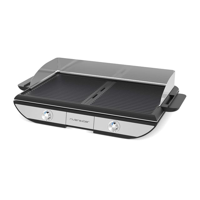 riviera&;bar Plancha Grill 2in1 Tischgrill (2.300 Watt, 2-in-1 Plancha &amp; Grillstruktur, abnehmbare Platte, 2 separate Heizzonen, Grillfläche 53,5 x 33 cm, für 8?10 Personen)