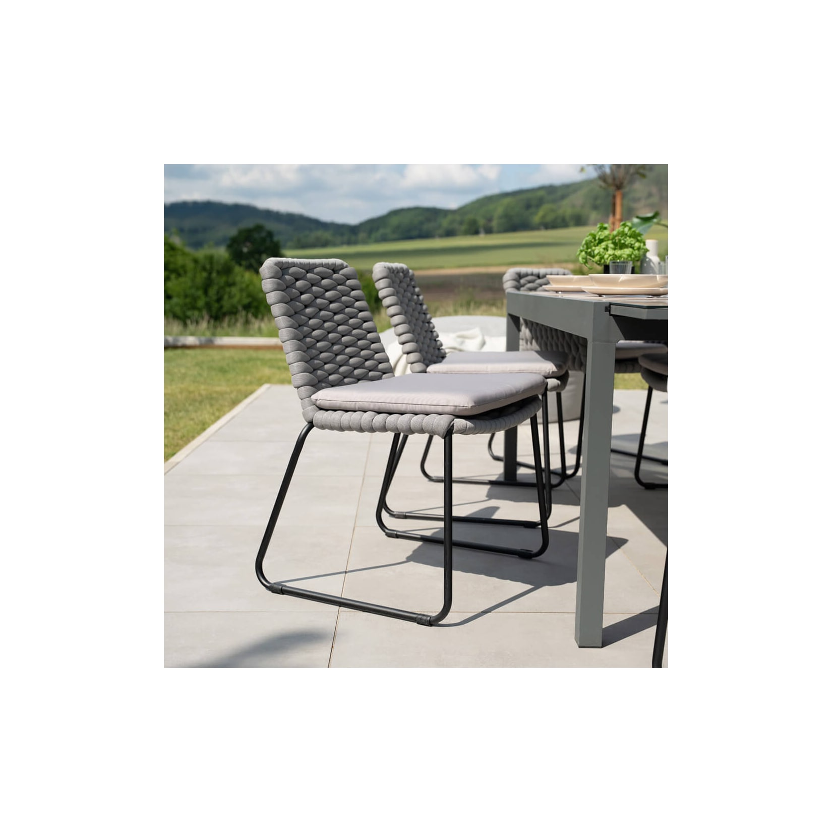 HOME DELUXE Gartenstuhl aus Seilgeflecht BALERO Hellgrau - 5er Set