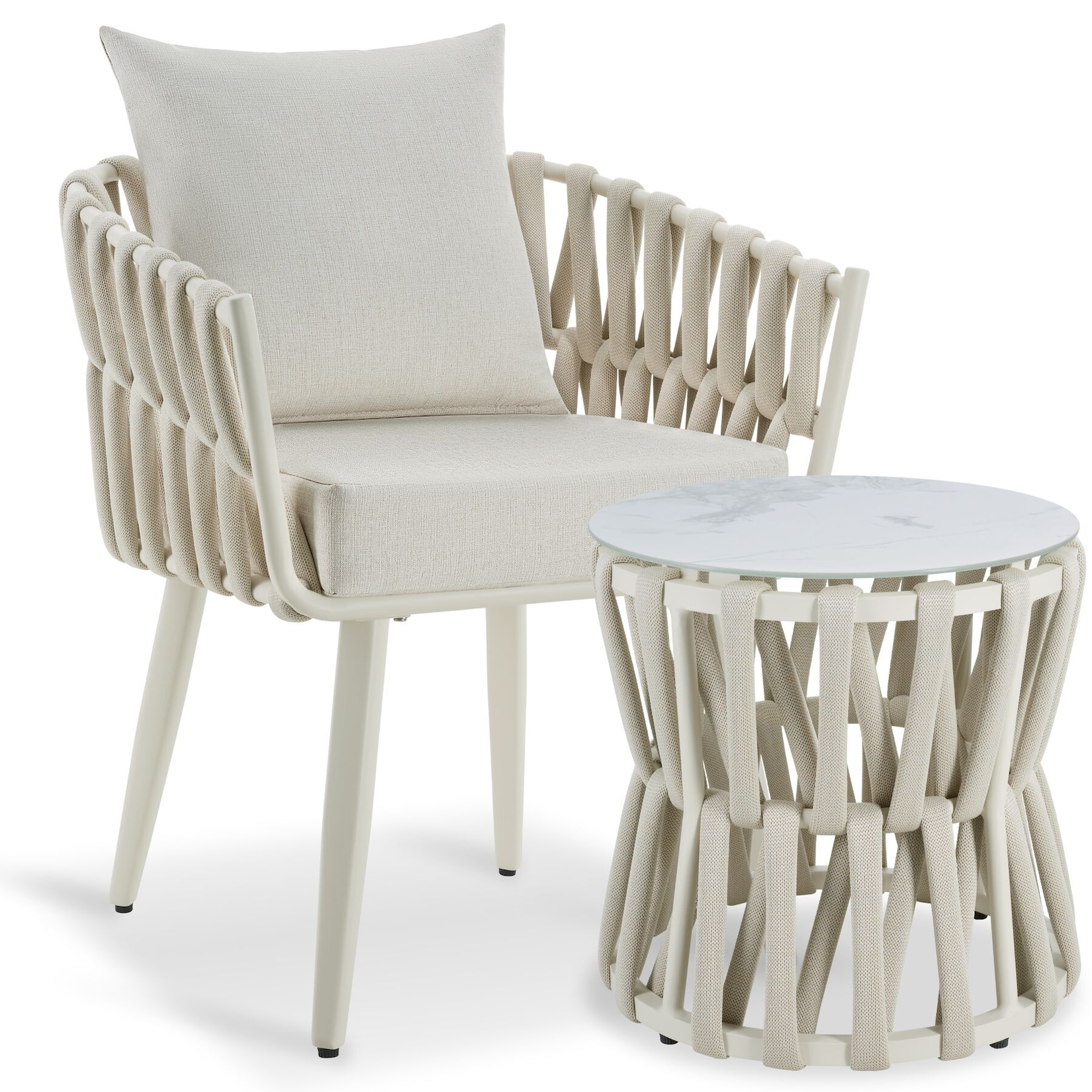 tectake® Aluminium Gartenlounge-Set, im Rope-Design, dicke Polsterung, höhenverstellbare Kunststofffüße, Sicherheitsglasplatte