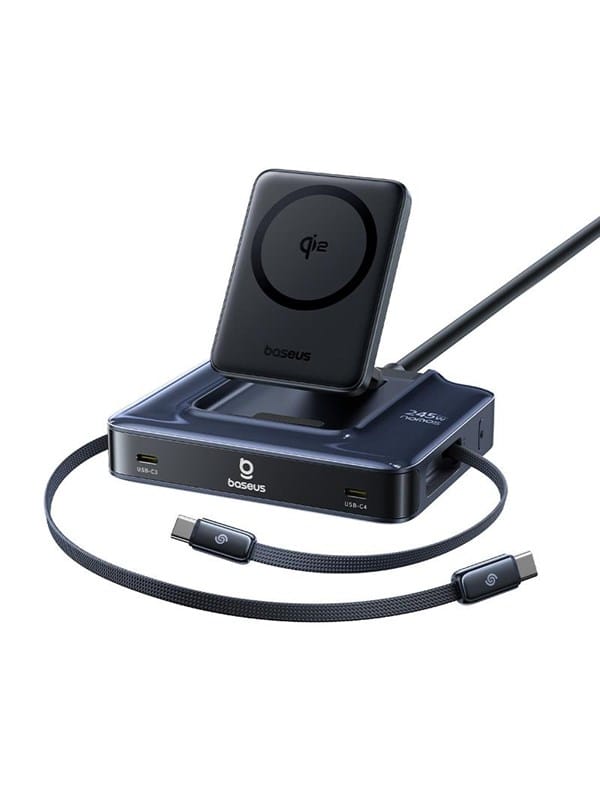 Baseus Nomos NH21 6-in-1 245W Wireless Charging Station with Two Retractable USB-C Cables - Black