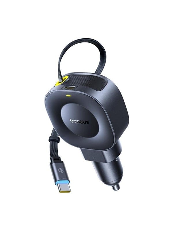 Baseus PrimeTrip VR2 30W + 30W Car Charger with Retractable USB-C Cable - Black