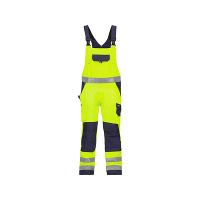 Toulouse Warnschutz Latzhose mit Kniepolstertaschen, neongelb/dunkelblau, Schrittlänge Plus, Größe 56