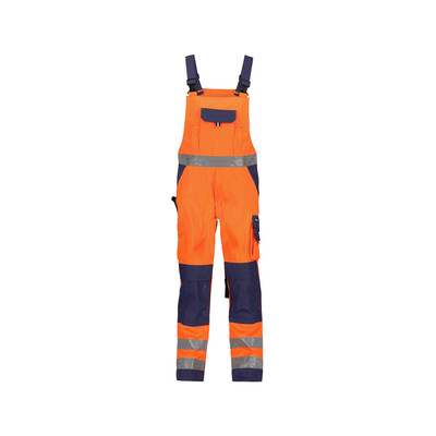 Toulouse Warnschutz Latzhose mit Kniepolstertaschen, neonorange/dunkelblau, Schrittlänge Plus, Größe 58