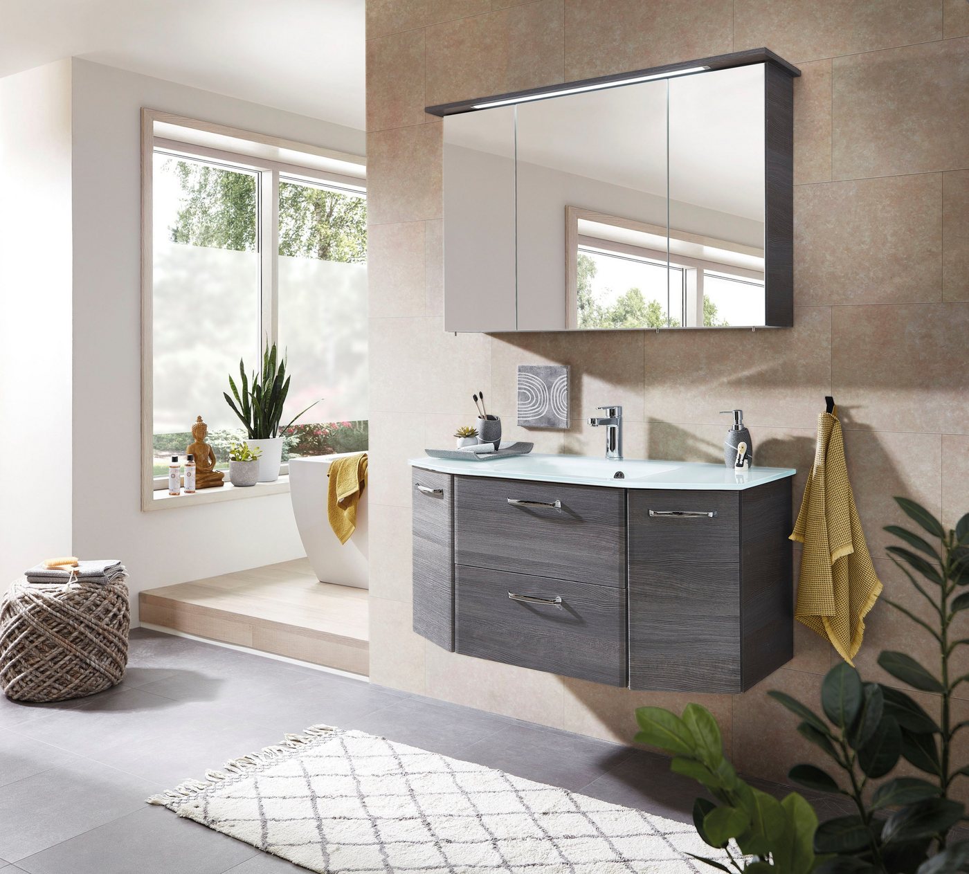 Saphir Spiegelschrank Quickset 328 Badezimmer Spiegelschrank inkl. LED-Beleuchtung, 620LM 115 cm breit, Graphit Struktur quer Nachbildung, inkl. Türdämpfer Bild 3