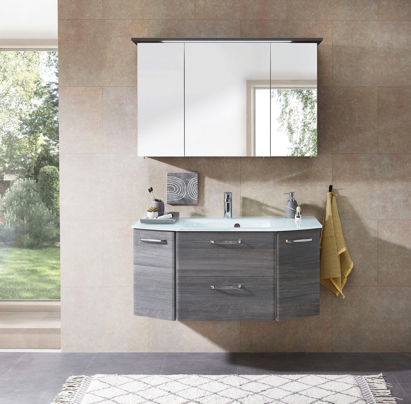 Saphir Spiegelschrank Quickset 328 Badezimmer Spiegelschrank inkl. LED-Beleuchtung, 620LM 115 cm breit, Graphit Struktur quer Nachbildung, inkl. Türdämpfer Bild 4