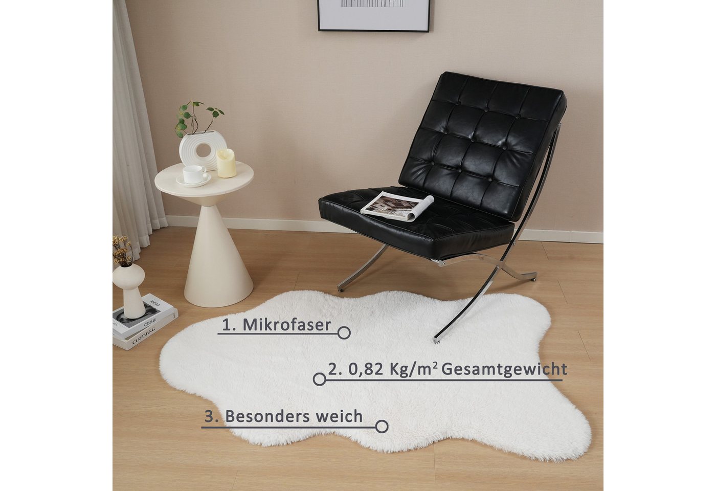 OTTO home Hochflor-Teppich Mollin, Fellform, leichter Glanz, rechteckig, Höhe: 30 mm, Kunstfell, Fellimitat, waschbar, flauschig, weich, Wohnzimmer