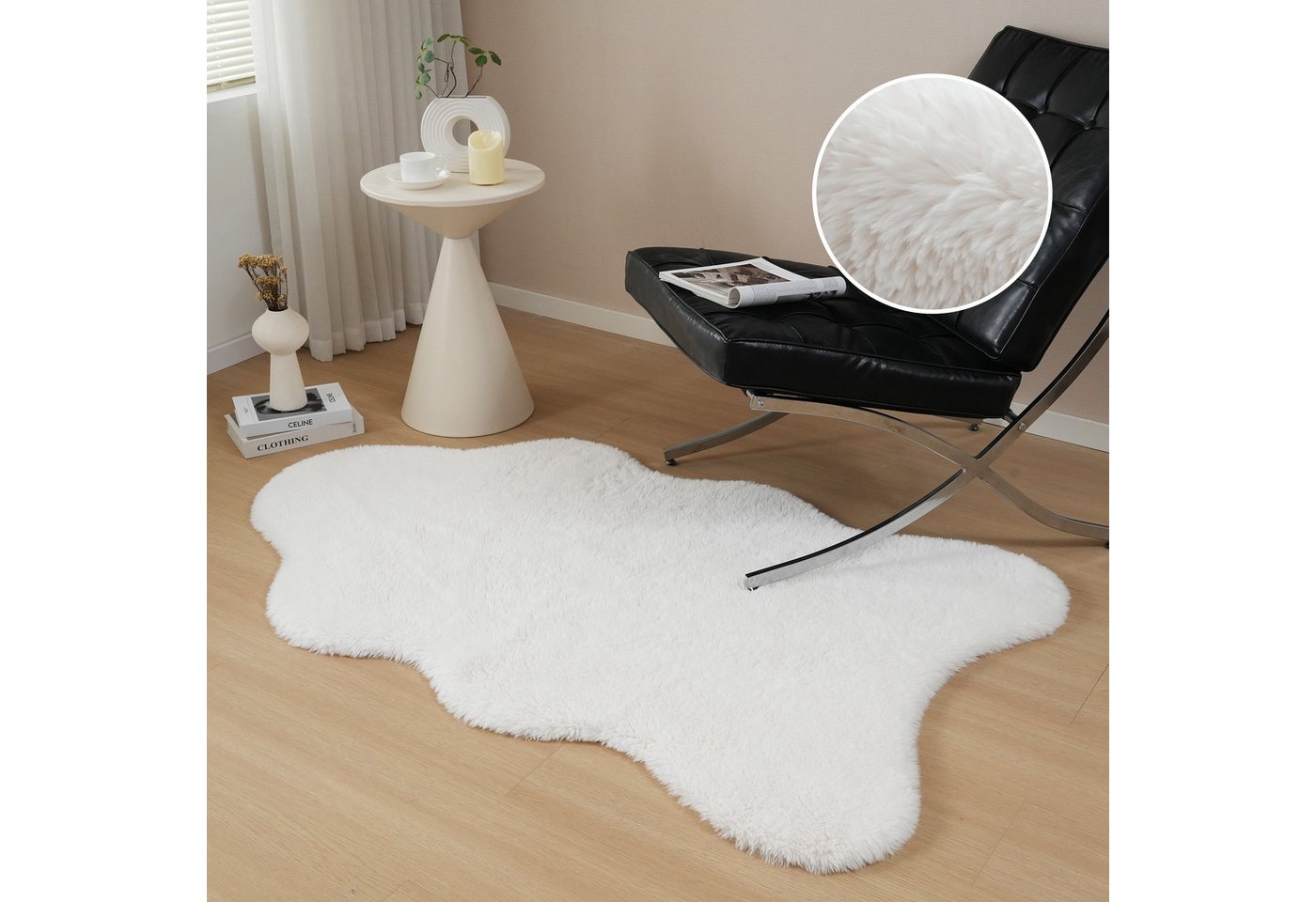 OTTO home Hochflor-Teppich Mollin, Fellform, leichter Glanz, rechteckig, Höhe: 30 mm, Kunstfell, Fellimitat, waschbar, flauschig, weich, Wohnzimmer Bild 3