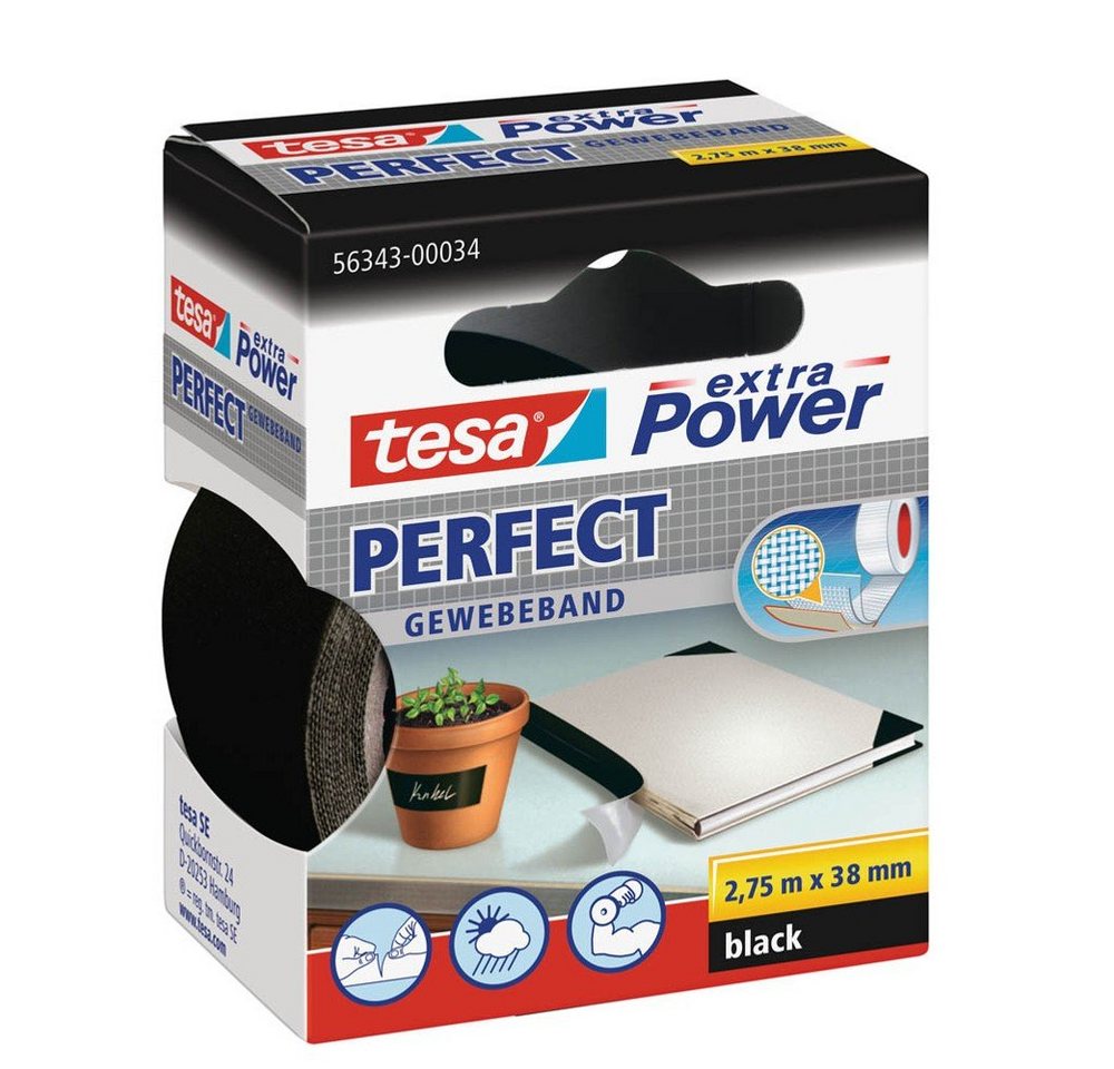 tesa Klebeband tesa® extra Power® Perfect 56343 Gewebeband schwarz 38mm x 2,75m