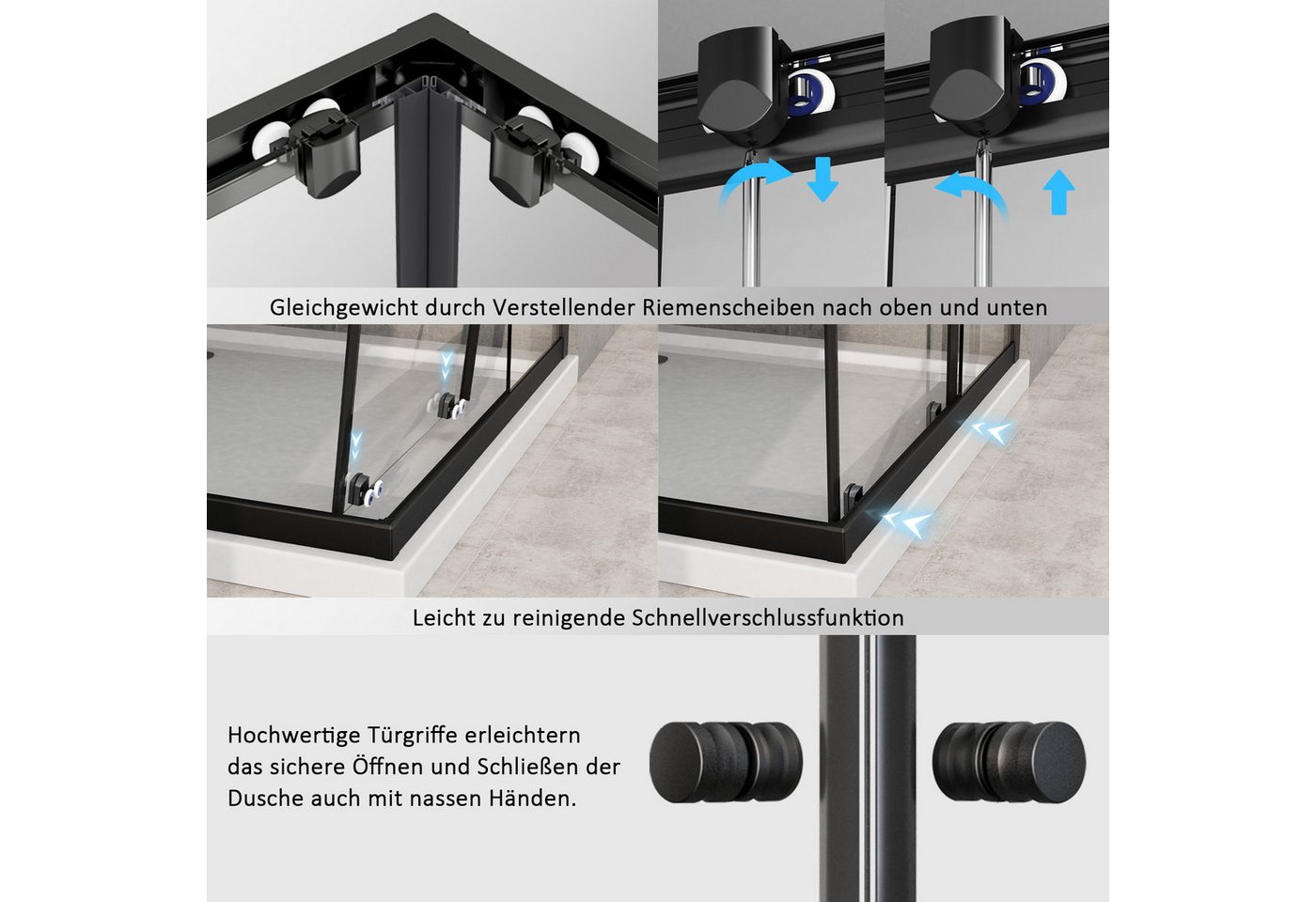 Hopibath Eckdusche Duschkabine 90x80 Eckeinstieg Doppelt Schiebetür Falttüren, BxT: 80x90 cm, 5mm Sicherheitsglas, Duschabtrennung, Schwarz / Chrom / Klarglas, Rechts-und Links montierbar Bild 3