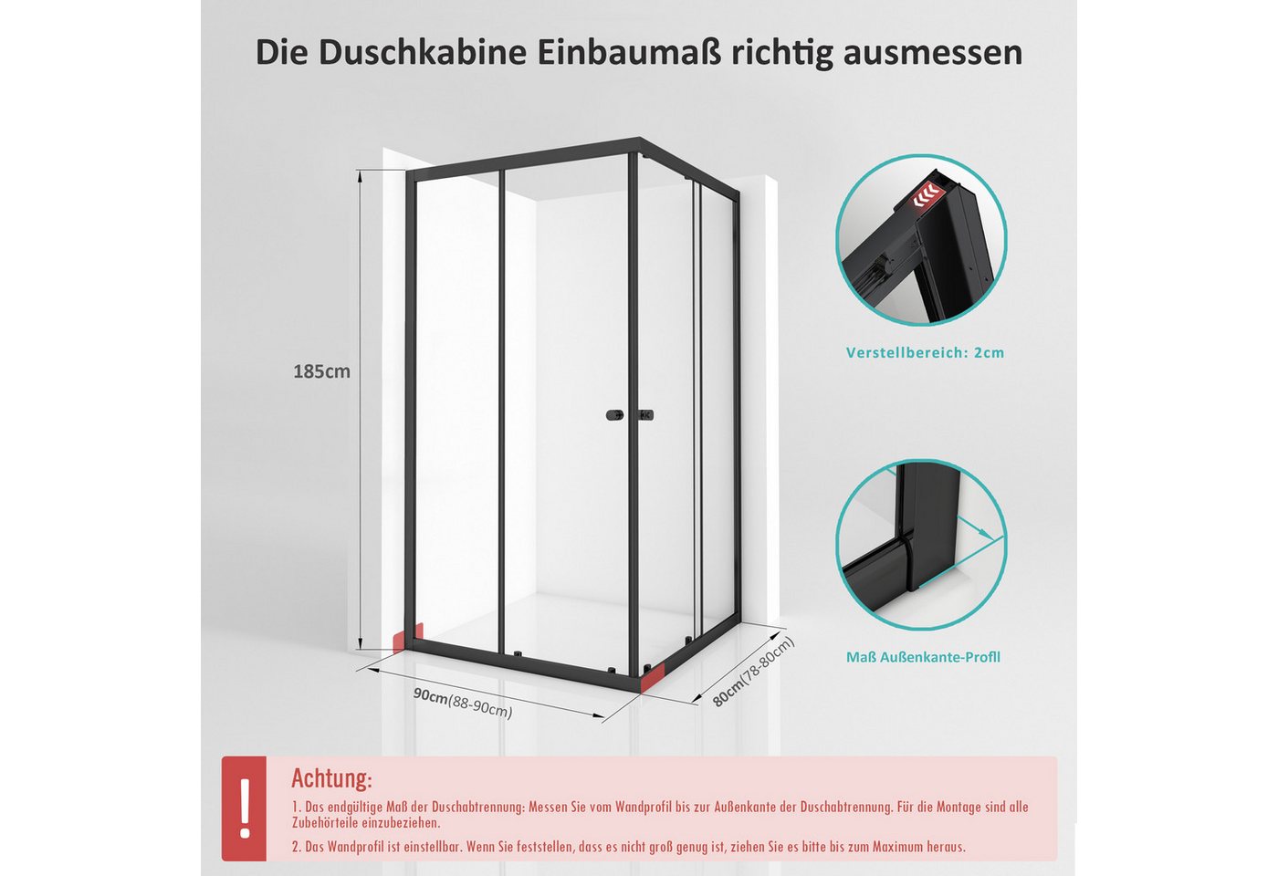 Hopibath Eckdusche Duschkabine 90x80 Eckeinstieg Doppelt Schiebetür Falttüren, BxT: 80x90 cm, 5mm Sicherheitsglas, Duschabtrennung, Schwarz / Chrom / Klarglas, Rechts-und Links montierbar Bild 4