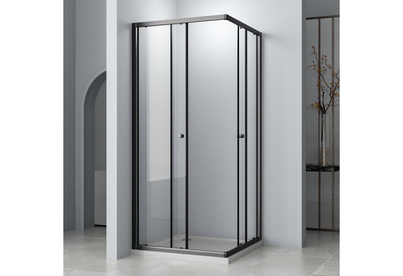 Hopibath Eckdusche Duschkabine 90x80 Eckeinstieg Doppelt Schiebetür Falttüren, BxT: 80x90 cm, 5mm Sicherheitsglas, Duschabtrennung, Schwarz / Chrom / Klarglas, Rechts-und Links montierbar Bild 5