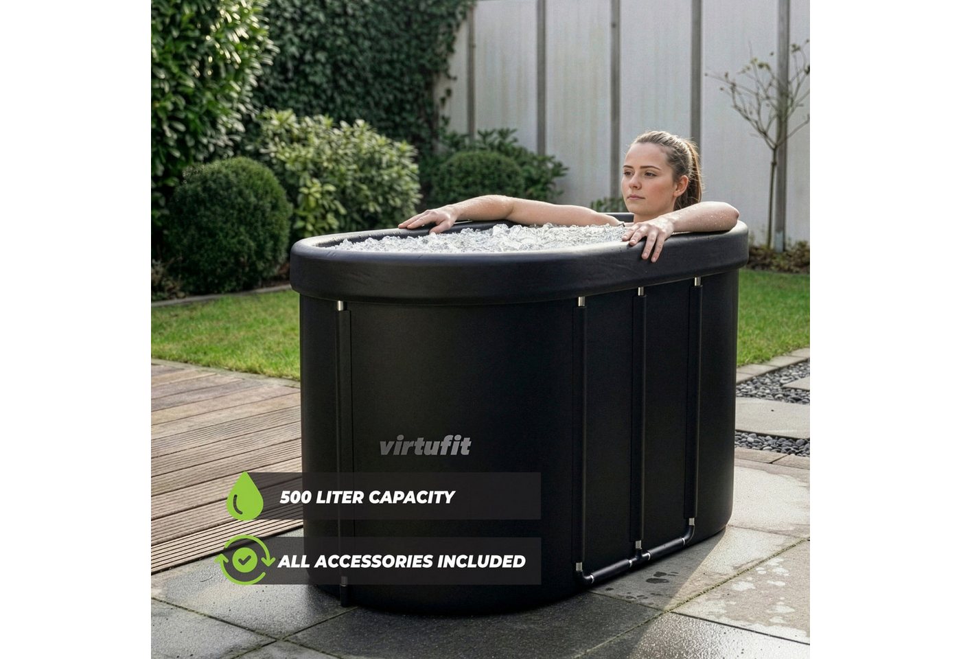 VirtuFit Spieltisch VirtuFit Ovales Eisbad - 500 Liter - Wood Look inkl. Zubehör 80x80x75 Bild 2