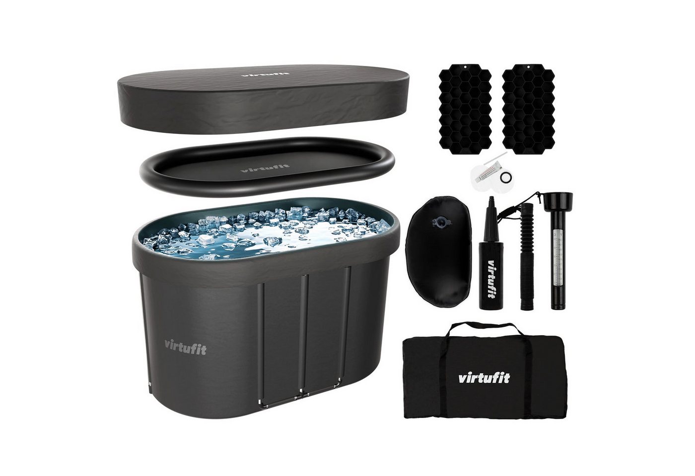 VirtuFit Spieltisch VirtuFit Ovales Eisbad - 500 Liter - Wood Look inkl. Zubehör 80x80x75 Bild 3