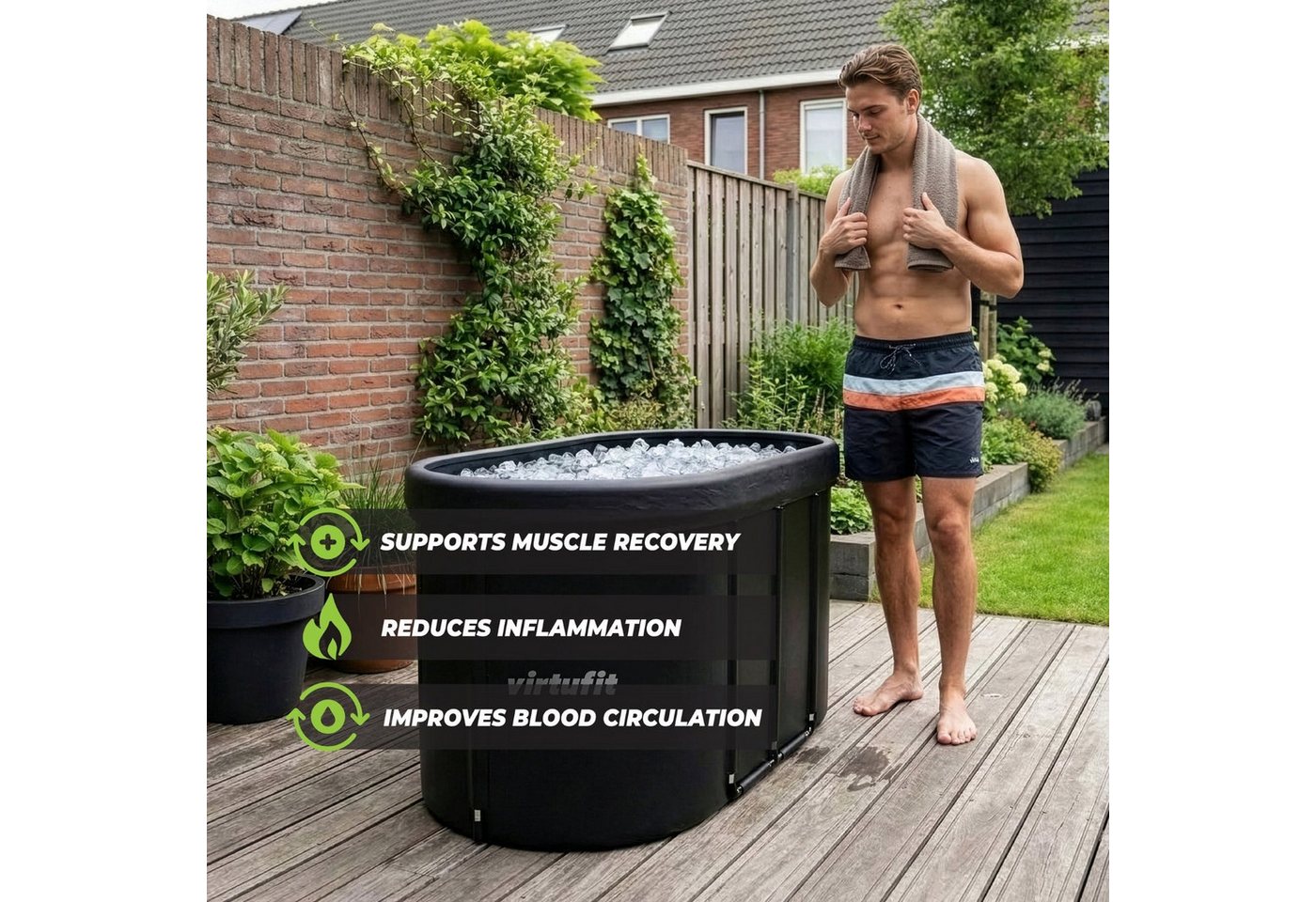 VirtuFit Spieltisch VirtuFit Ovales Eisbad - 500 Liter - Wood Look inkl. Zubehör 80x80x75 Bild 4