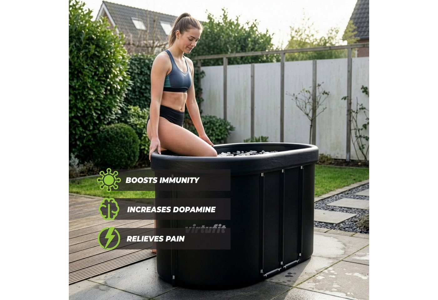 VirtuFit Spieltisch VirtuFit Ovales Eisbad - 500 Liter - Wood Look inkl. Zubehör 80x80x75 Bild 5