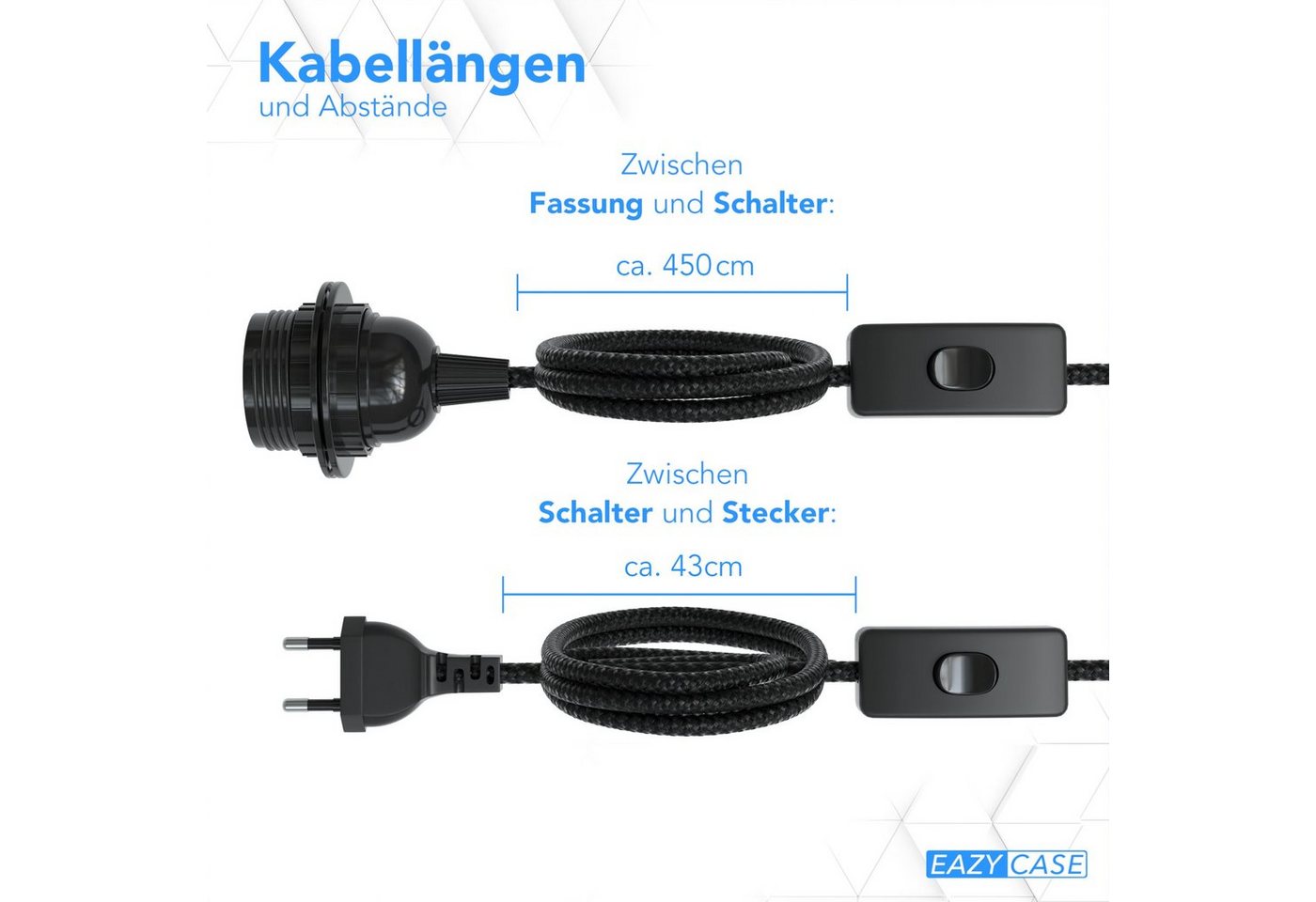 EAZY CASE Lampenfassung 3x E27 Lampensockel 5m Kabel & Schalter DIY Lampen, (1-St), E27 Fassung mit Schalter und dekoratives Lampenkabel DIY Lampe Schwarz