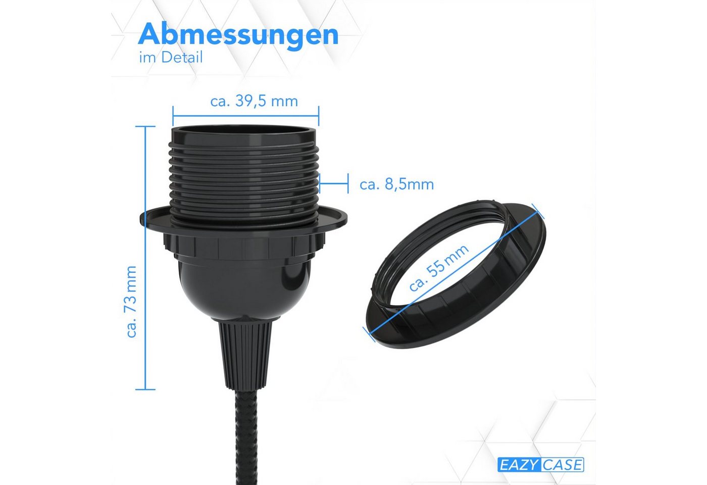 EAZY CASE Lampenfassung 3x E27 Lampensockel 5m Kabel & Schalter DIY Lampen, (1-St), E27 Fassung mit Schalter und dekoratives Lampenkabel DIY Lampe Schwarz Bild 2
