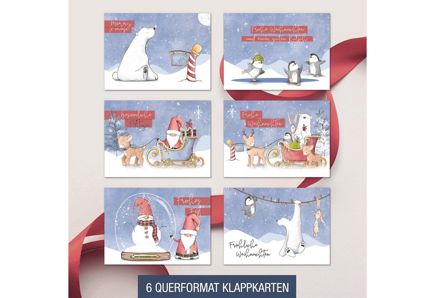 TOBJA Weihnachtskarte Weihnachtskarten mit Umschlag Set - 15 witzig schöne Klappkarten, 15 festliche Weihnachtskarten inkl Umschlag Bild 3