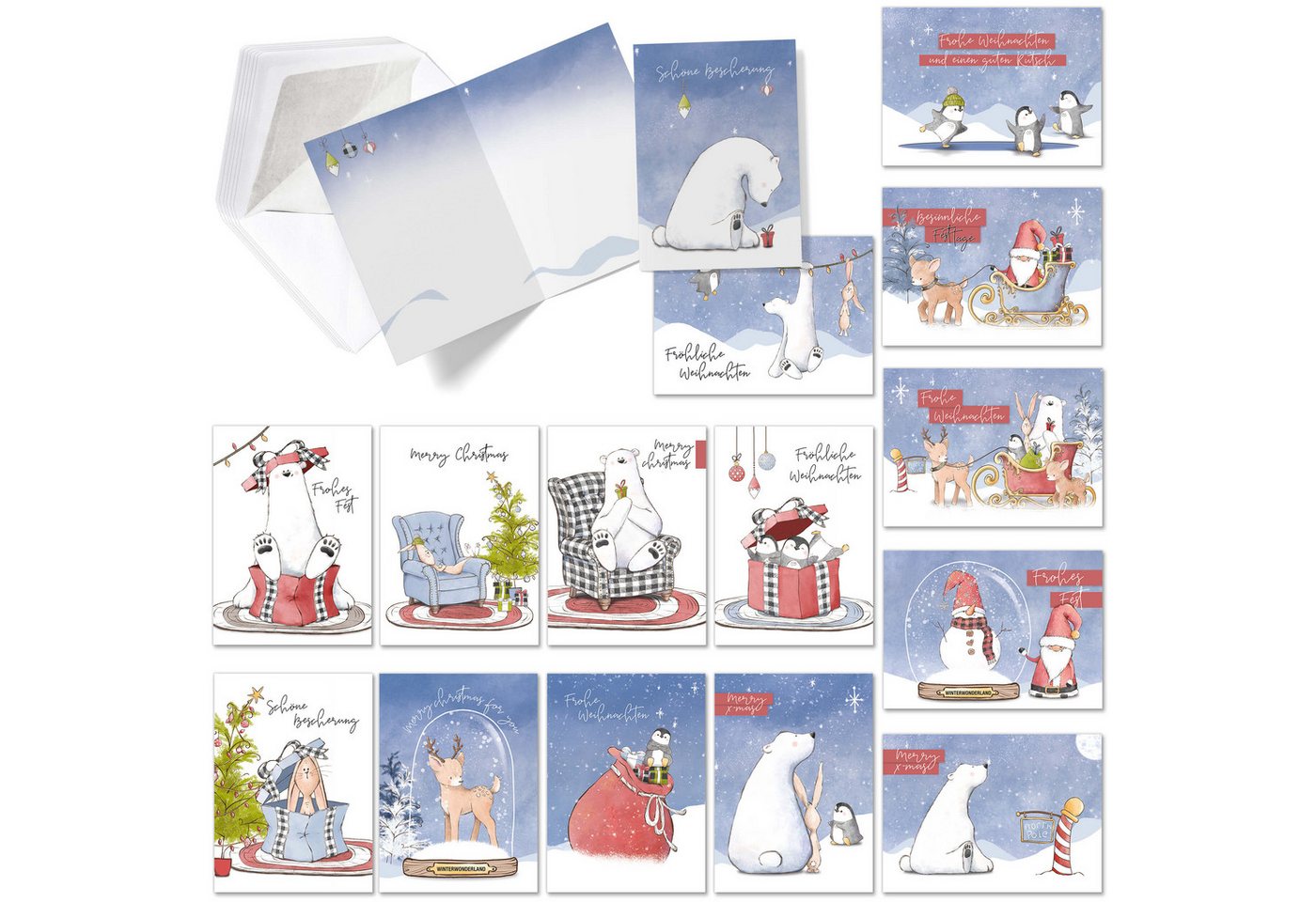 TOBJA Weihnachtskarte Weihnachtskarten mit Umschlag Set - 15 witzig schöne Klappkarten, 15 festliche Weihnachtskarten inkl Umschlag Bild 5