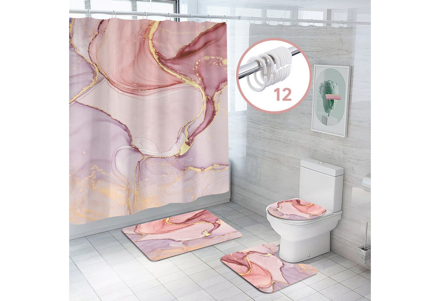MOPUEA Duschvorhang Duschvorhang 180x180 cm Waschbar Wasserdicht Anti Schimmel (Duschvorhang Set mit 12 Haken für Bad und Dusche, Duschvorhang 180x180 cm mit Metallösen und 12 Haken), Wasserdicht Anti Schimmel Waschbar HD Druck 180x180 cm Bild 4