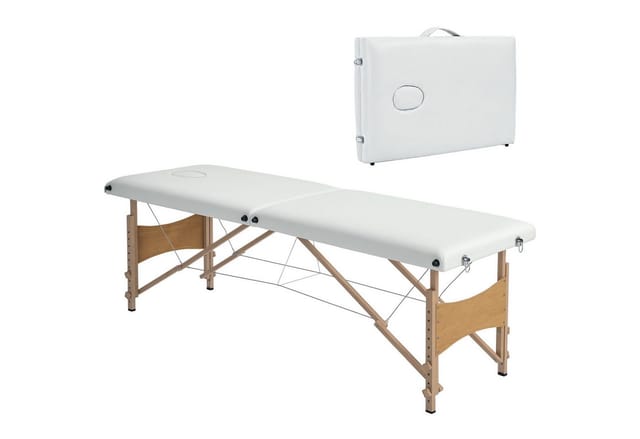 HOMCOM Massageliege 2-Zonen Massagetisch Massagebank mit Holzfüßen (Massagebett, 1-St., mit Tragetasche), klappbar, höhenverstellbar, Tragetasche