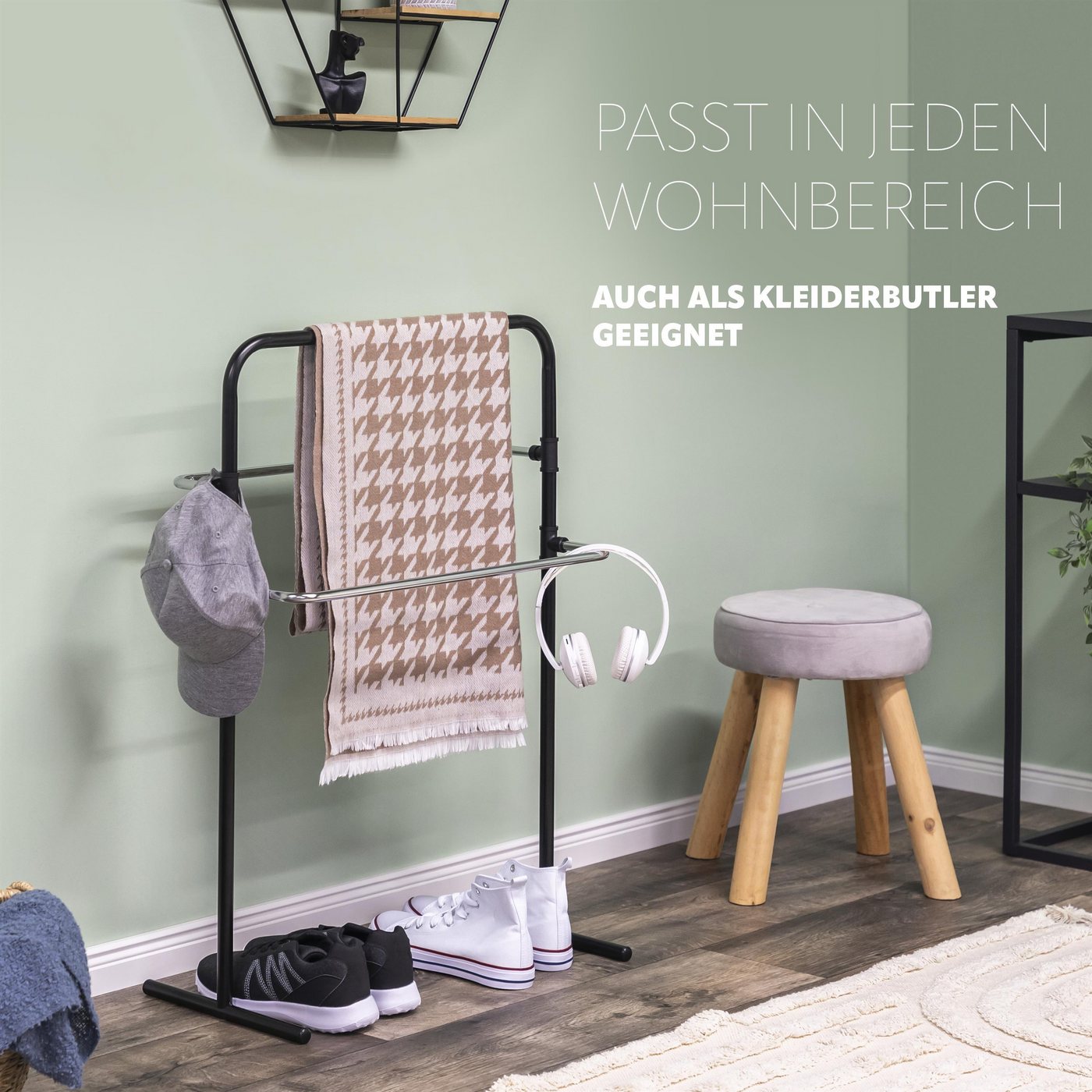 bremermann Handtuchhalter Stand-Handtuchhalter freistehend, 2 Stangen, Handtuchständer, schwarz