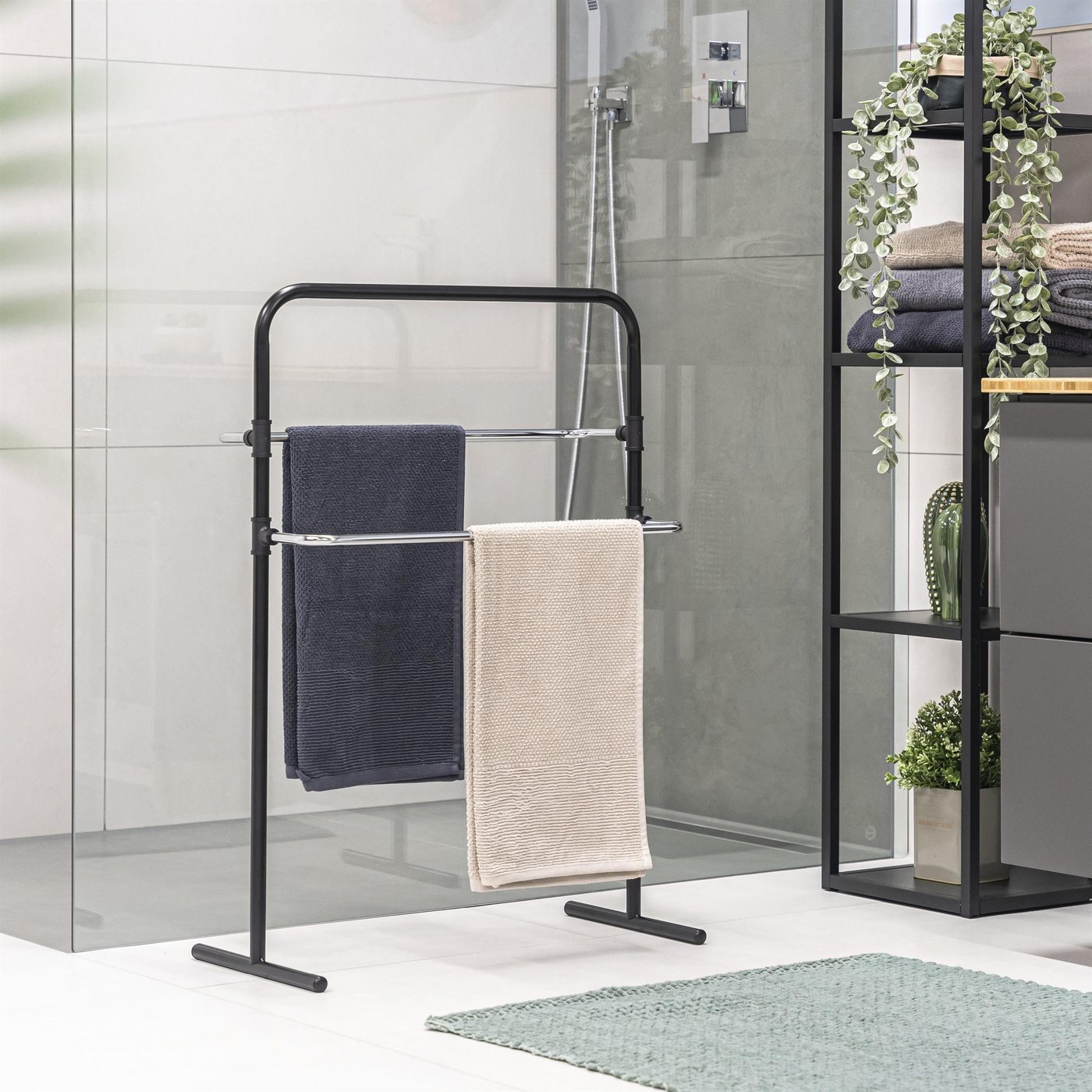 bremermann Handtuchhalter Stand-Handtuchhalter freistehend, 2 Stangen, Handtuchständer, schwarz Bild 2