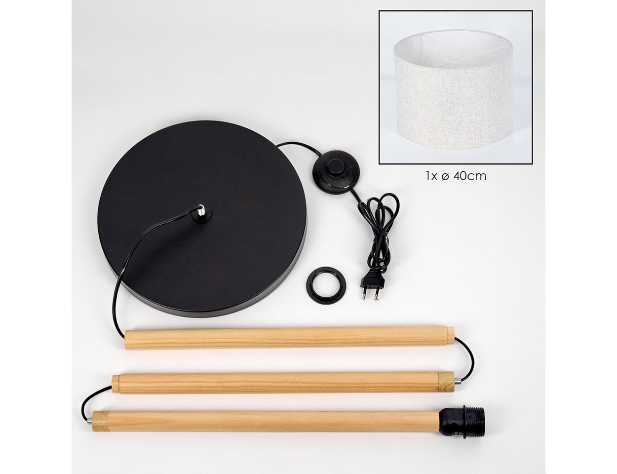 hofstein Stehlampe Stehlampe aus Holz/Metall und Schirm aus Stoff, ohne Leuchtmittel, Boho-Style, skandinavisches Design (40 cm), Fußschalter, 1 x E27 Bild 2