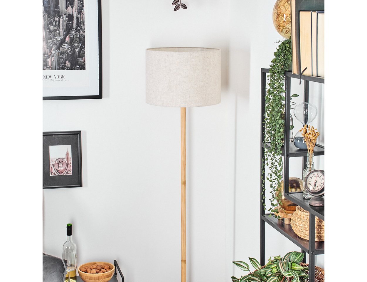 hofstein Stehlampe Stehlampe aus Holz/Metall und Schirm aus Stoff, ohne Leuchtmittel, Boho-Style, skandinavisches Design (40 cm), Fußschalter, 1 x E27 Bild 4