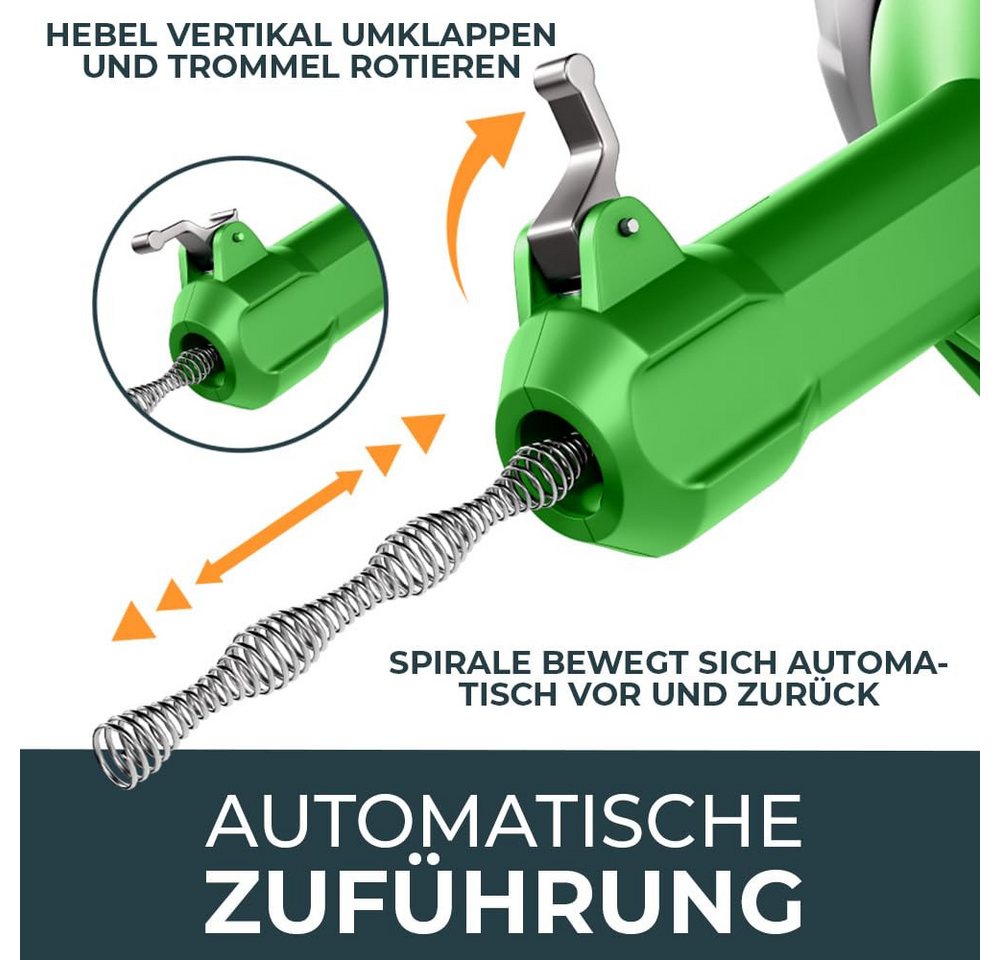 Meisterfaktur Rohrreinigungsspirale Automatik - Extra lange Abflussspirale mit Bohraufsatz, L: 1050 cm, ∅ 64 mm, Die Rohrspirale für echte Heimwerker! Bild 4