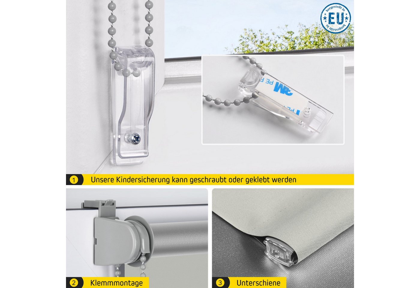 Verdunklungsrollo Thermorollo, 30 x 130 cm, grau [Stoffbreite 26,6 cm], jalousiescout, verdunkelnd, ohne Bohren, freihängend, Klemmfix, Thermo-Rollo Vollverdunkelnd Thermo-Beschichtung, energiesparend