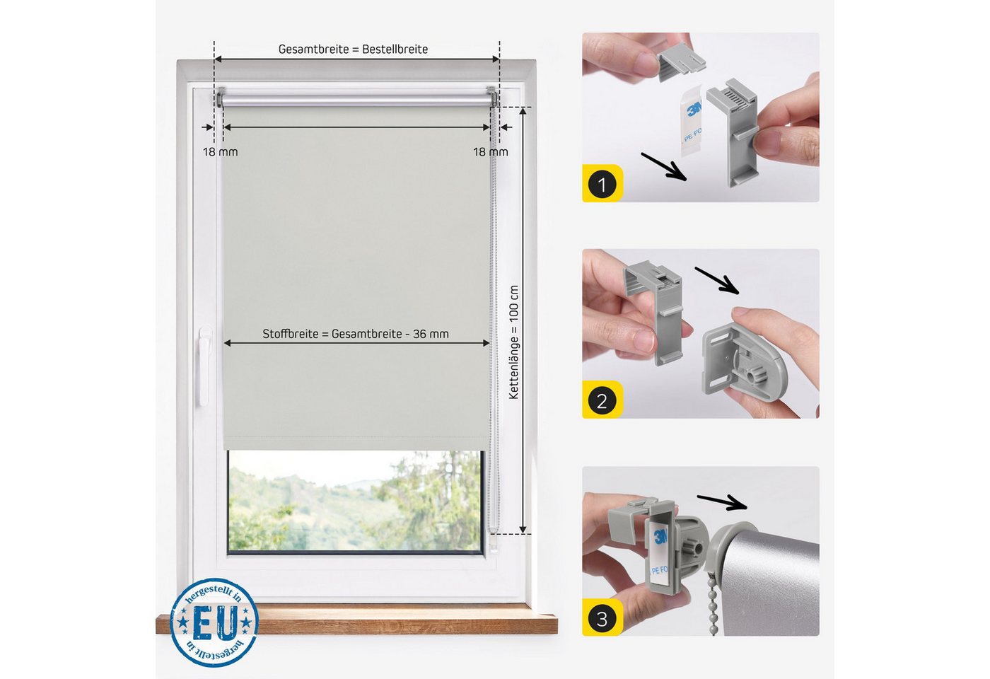Verdunklungsrollo Thermorollo, 30 x 130 cm, grau [Stoffbreite 26,6 cm], jalousiescout, verdunkelnd, ohne Bohren, freihängend, Klemmfix, Thermo-Rollo Vollverdunkelnd Thermo-Beschichtung, energiesparend Bild 3