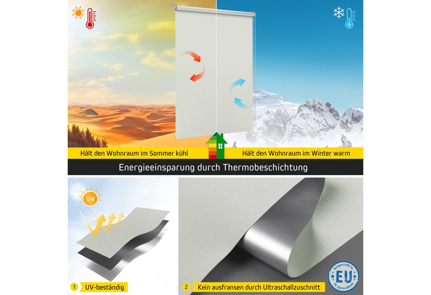 Verdunklungsrollo Thermorollo, 30 x 130 cm, grau [Stoffbreite 26,6 cm], jalousiescout, verdunkelnd, ohne Bohren, freihängend, Klemmfix, Thermo-Rollo Vollverdunkelnd Thermo-Beschichtung, energiesparend Bild 5