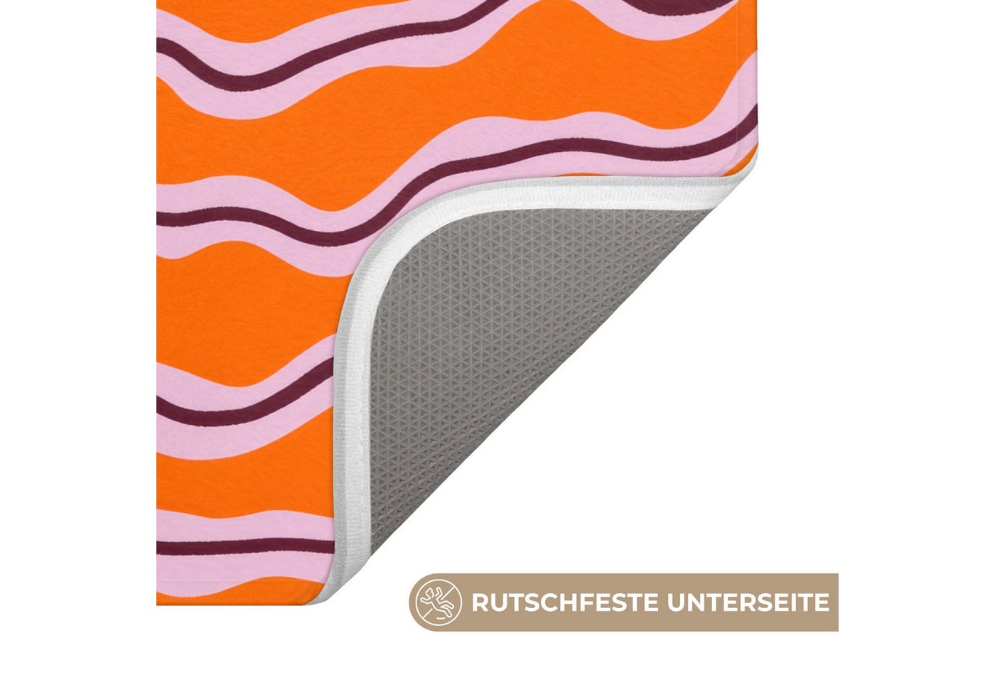 OnlyWow Badematte Retro - Gewellt - Orange, Höhe 10 mm, Polyester, Rechteckig, Badezimmerteppich, Badteppich, Rutschfest, Duschvorleger, Duschmatte Bild 2
