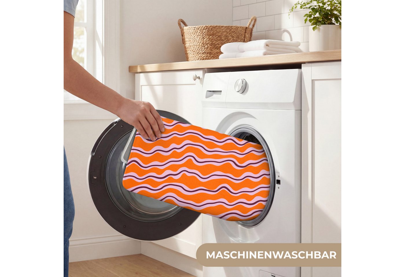 OnlyWow Badematte Retro - Gewellt - Orange, Höhe 10 mm, Polyester, Rechteckig, Badezimmerteppich, Badteppich, Rutschfest, Duschvorleger, Duschmatte Bild 5