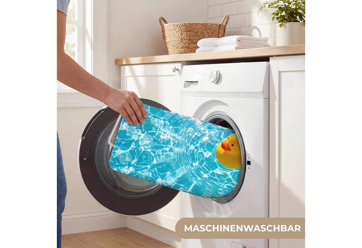 OnlyWow Badematte Gummi-Ente - schwimmend - Blau, Höhe 10 mm, Polyester, Rechteckig, Badezimmerteppich, Badteppich, Rutschfest, Duschvorleger, Duschmatte Bild 4