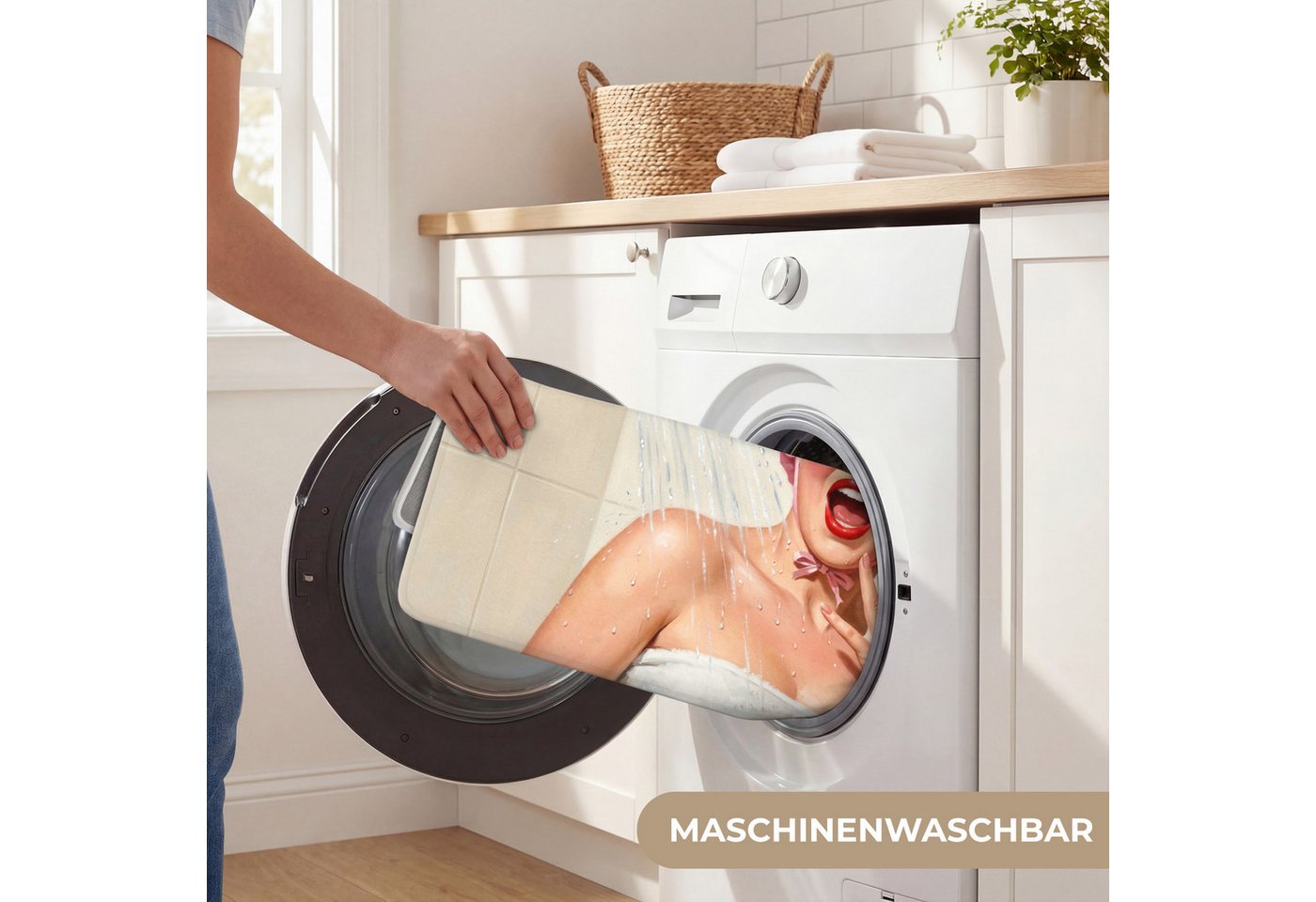 OnlyWow Badematte Frau - Dusche - Rosa, Höhe 10 mm, Polyester, Rechteckig, Badezimmerteppich, Badteppich, Rutschfest, Duschvorleger, Duschmatte