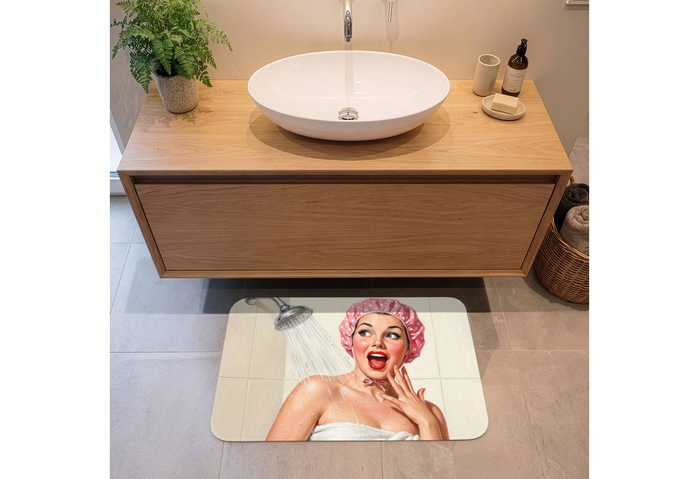 OnlyWow Badematte Frau - Dusche - Rosa, Höhe 10 mm, Polyester, Rechteckig, Badezimmerteppich, Badteppich, Rutschfest, Duschvorleger, Duschmatte Bild 3