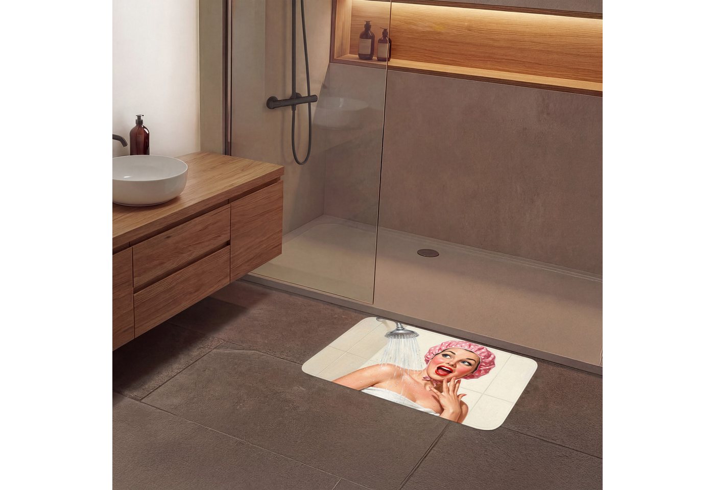 OnlyWow Badematte Frau - Dusche - Rosa, Höhe 10 mm, Polyester, Rechteckig, Badezimmerteppich, Badteppich, Rutschfest, Duschvorleger, Duschmatte Bild 5
