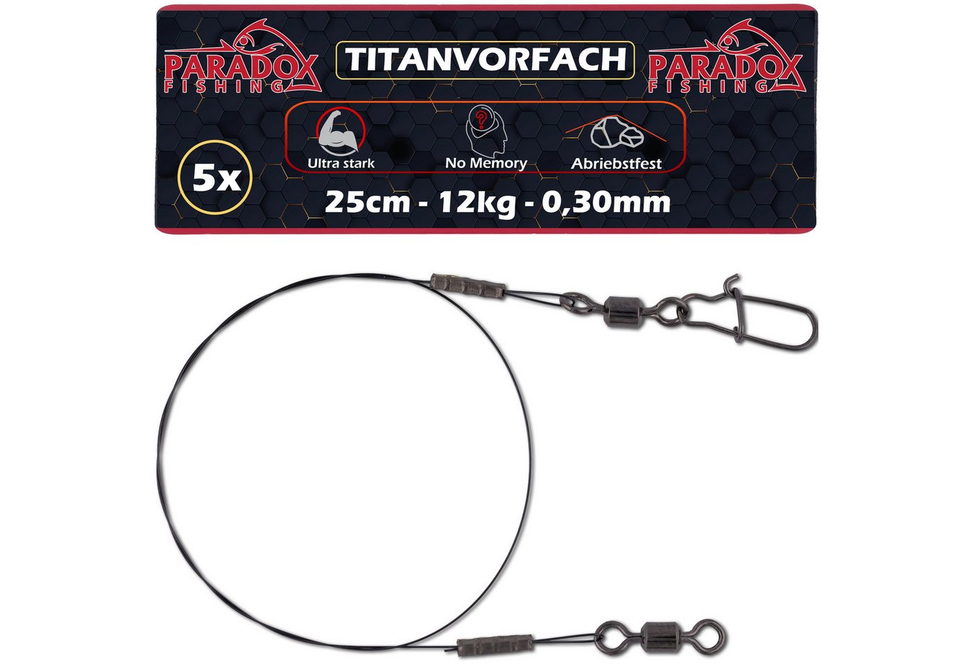 Paradox Fishing Angelschnur Titan-Vorfach fürs Hecht-Angeln, 0,25 m Länge, Hechtsicher Knickfrei