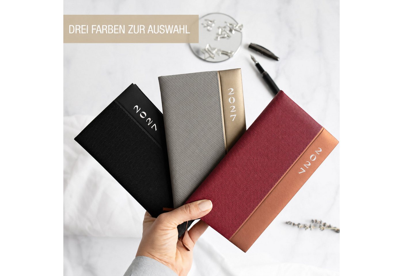 AMLI Taschenkalender Taschenkalender 2027 A6 Lang 1 Woche 2 Seiten Softtouch Bordeaux-Rot, A6 Lang 10,5x17,8 cm, Softtouch, Leseband, Ferien & Feiertage Bild 4