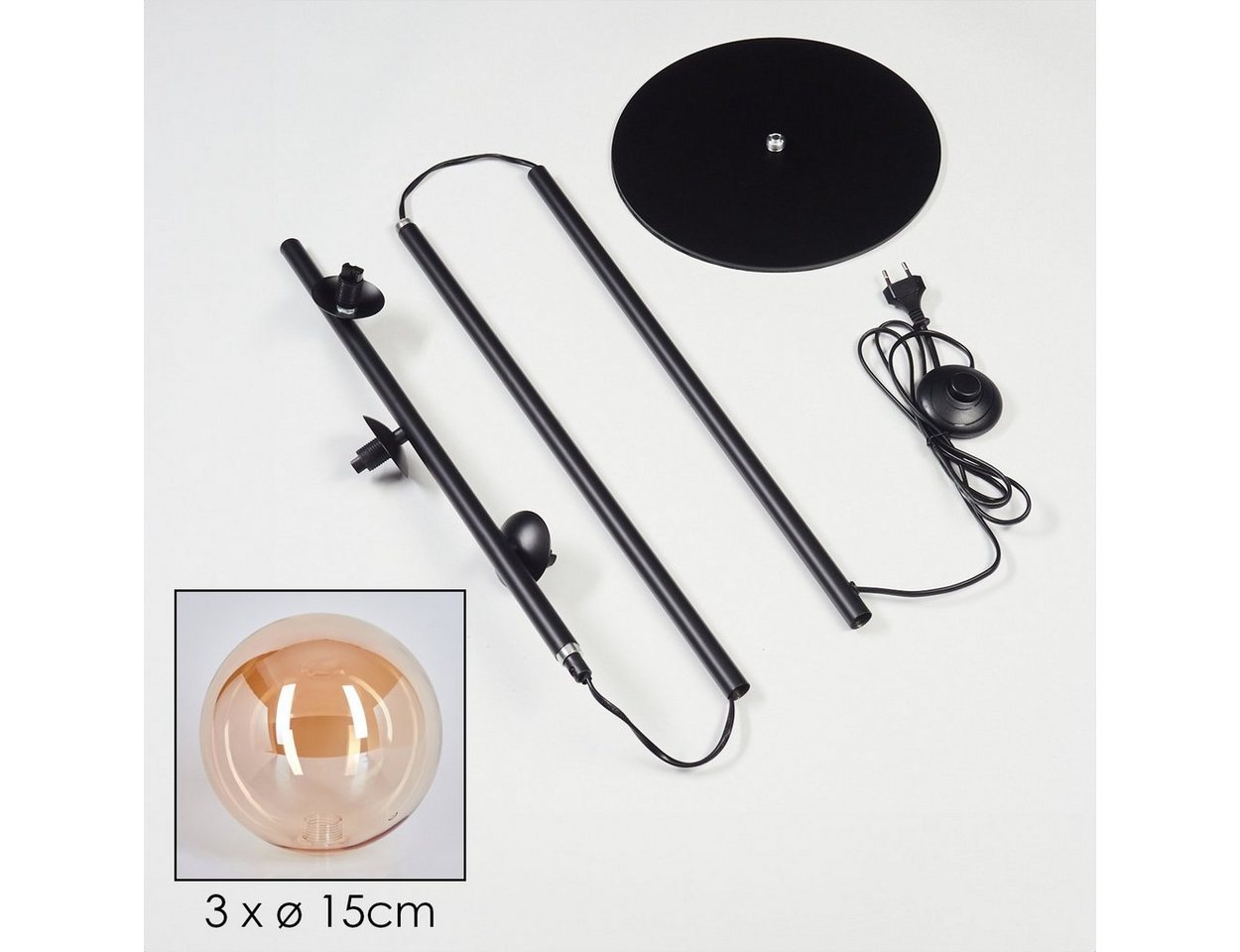 hofstein Stehlampe Stehlampe aus Metall/Glas in Schwarz/Bernsteinfarben, ohne Leuchtmittel, Standlampe im Retro-Design aus Glas, 3 x G9, ohne Leuchtmittel