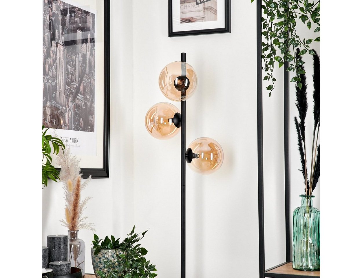 hofstein Stehlampe Stehlampe aus Metall/Glas in Schwarz/Bernsteinfarben, ohne Leuchtmittel, Standlampe im Retro-Design aus Glas, 3 x G9, ohne Leuchtmittel Bild 5
