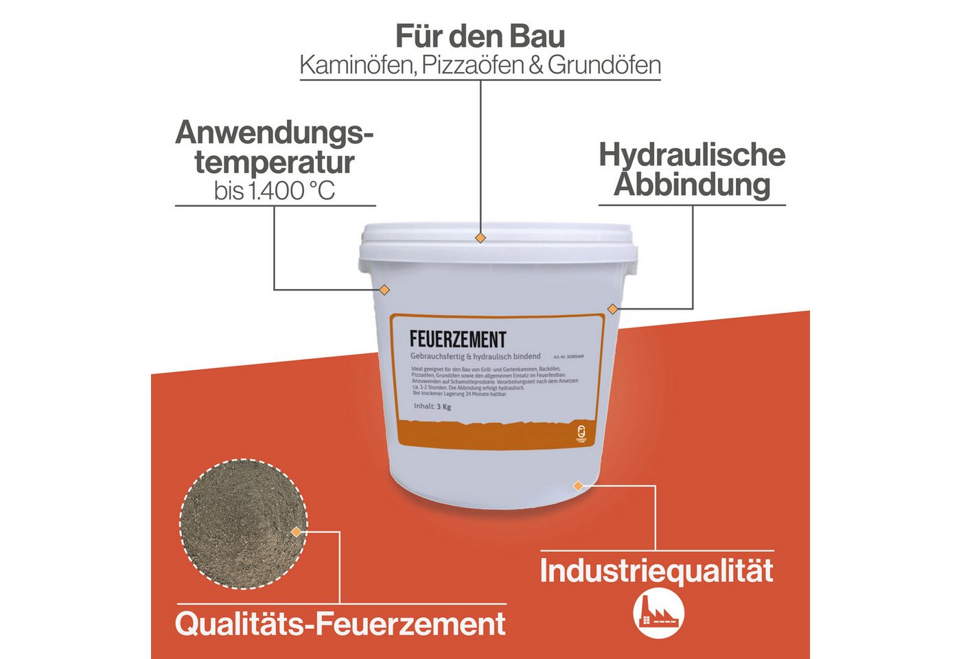 Feuerfest 123 GmbH Zement Feuerzement Feuerfester Zement - Für Kaminöfen, Öfen & Grills - Hitzebeständig bis 1.400 °C - hydraulische Abbindung Bild 5