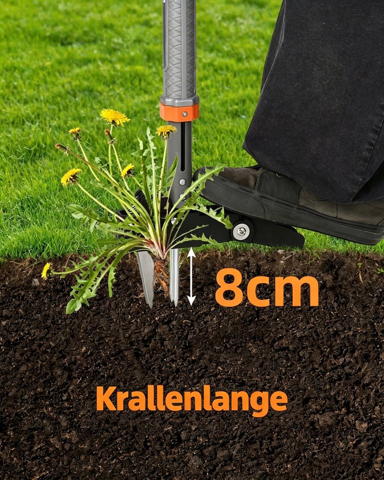 GarveeMore Unkrautstecher Löwenzahnentferner Unkrautentferner 117 cm Länge, 117 cm Gesamtlänge, mit Edelstahlkrallen & 50L Gartensack