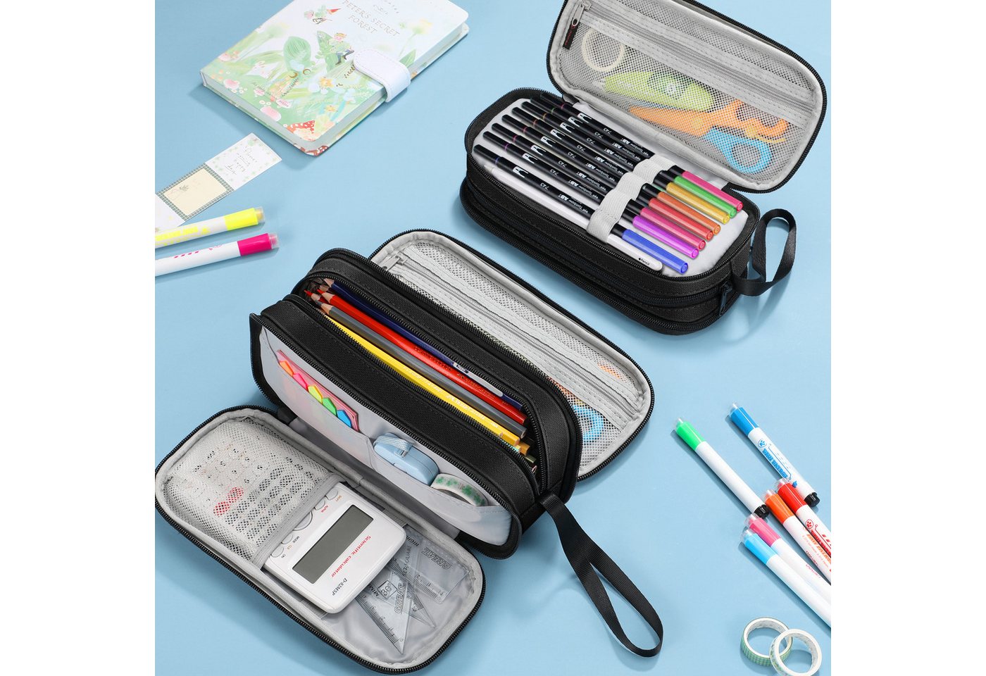 Fintie Federmäppchen Federtasche - Große Kapazität Mäppchen mit 3 Fächer Stiftetasche, Schlamperbox Bleistifttasche Schulmäppchen für Schule & Büro Bild 5