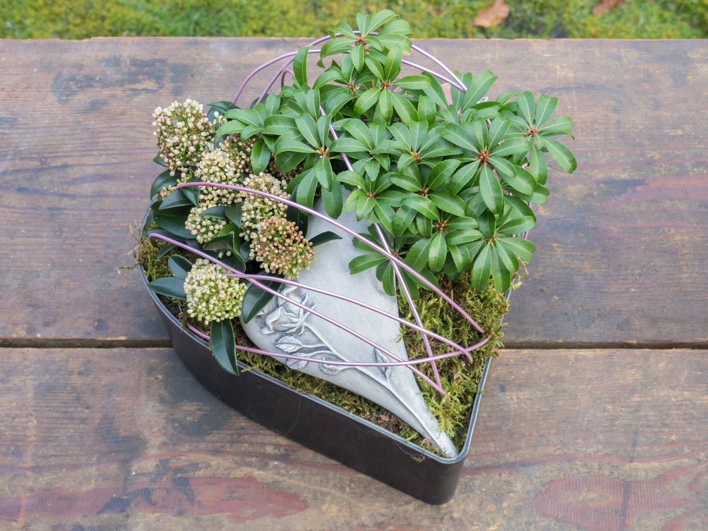 matches21 HOME & HOBBY Blumentopf Herz Pflanzschale für draussen marmoriert Dekoschale schwarz 22 cm (1 St), Blumen-Schale als wetterfeste Friedhof-Schale Grab-Schmuck Grabschale Bild 2