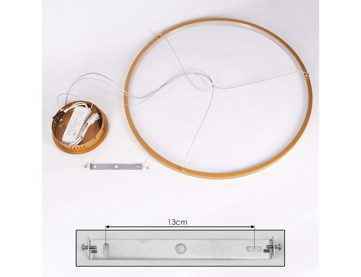 hofstein Pendelleuchte moderne Hängelampe aus Metall/Kunststoff in Messingfarben-matt/Weiß, LED fest integriert, mit rundem Schirm (60cm), Höhe max. 120cm, LED 29 Watt, 3800 Lumen Bild 4
